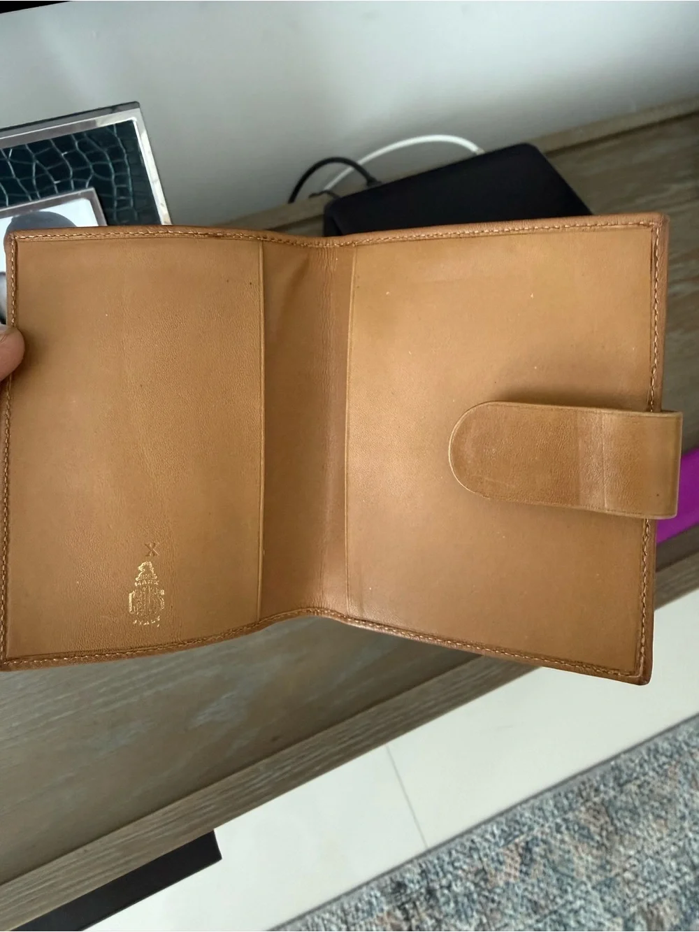 Tan Leather Trim Canvas Card Holder - Women